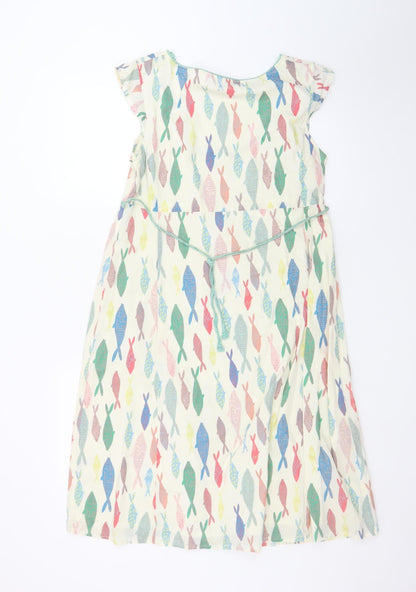 White Stuff Women’s Multicoloured Fish Print A-Line Dress Size 12