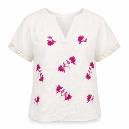 Cotton Traders Womens White Embroidered Floral Tunic Blouse Size 8