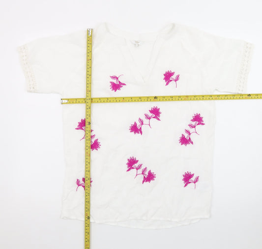 Cotton Traders Womens White Embroidered Floral Tunic Blouse Size 8