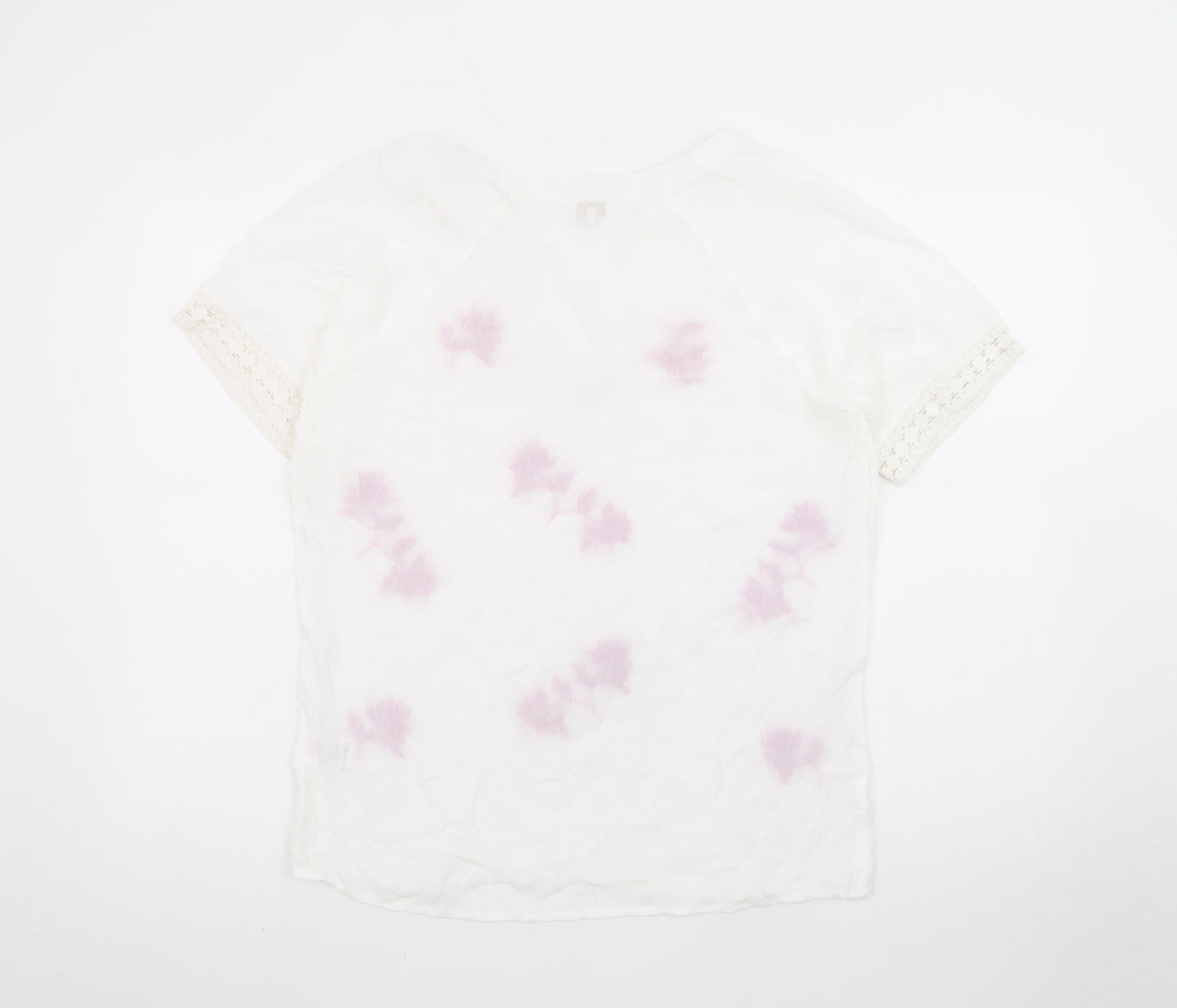 Cotton Traders Womens White Embroidered Floral Tunic Blouse Size 8