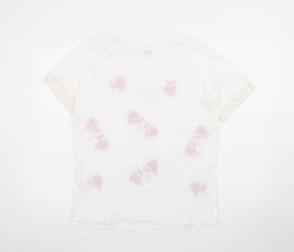 Cotton Traders Womens White Embroidered Floral Tunic Blouse Size 8