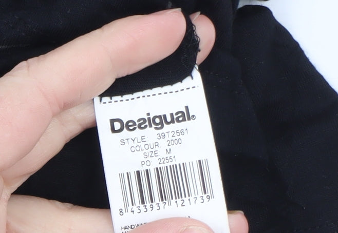 Desigual Womens Black Floral Art T-Shirt M Viscose Short Sleeve