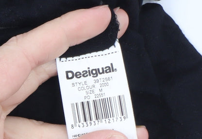 Desigual Womens Black Floral Art T-Shirt M Viscose Short Sleeve