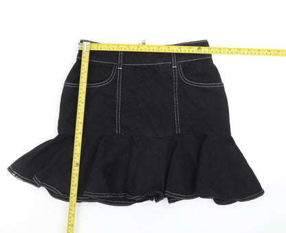 River Island Women’s Black Flared Short Denim Skirt Size 8