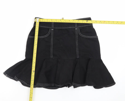 River Island Women’s Black Flared Short Denim Skirt Size 8