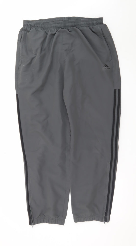 Adidas Men's Grey L Jogger Trousers with Ankle Zip and Pockets
