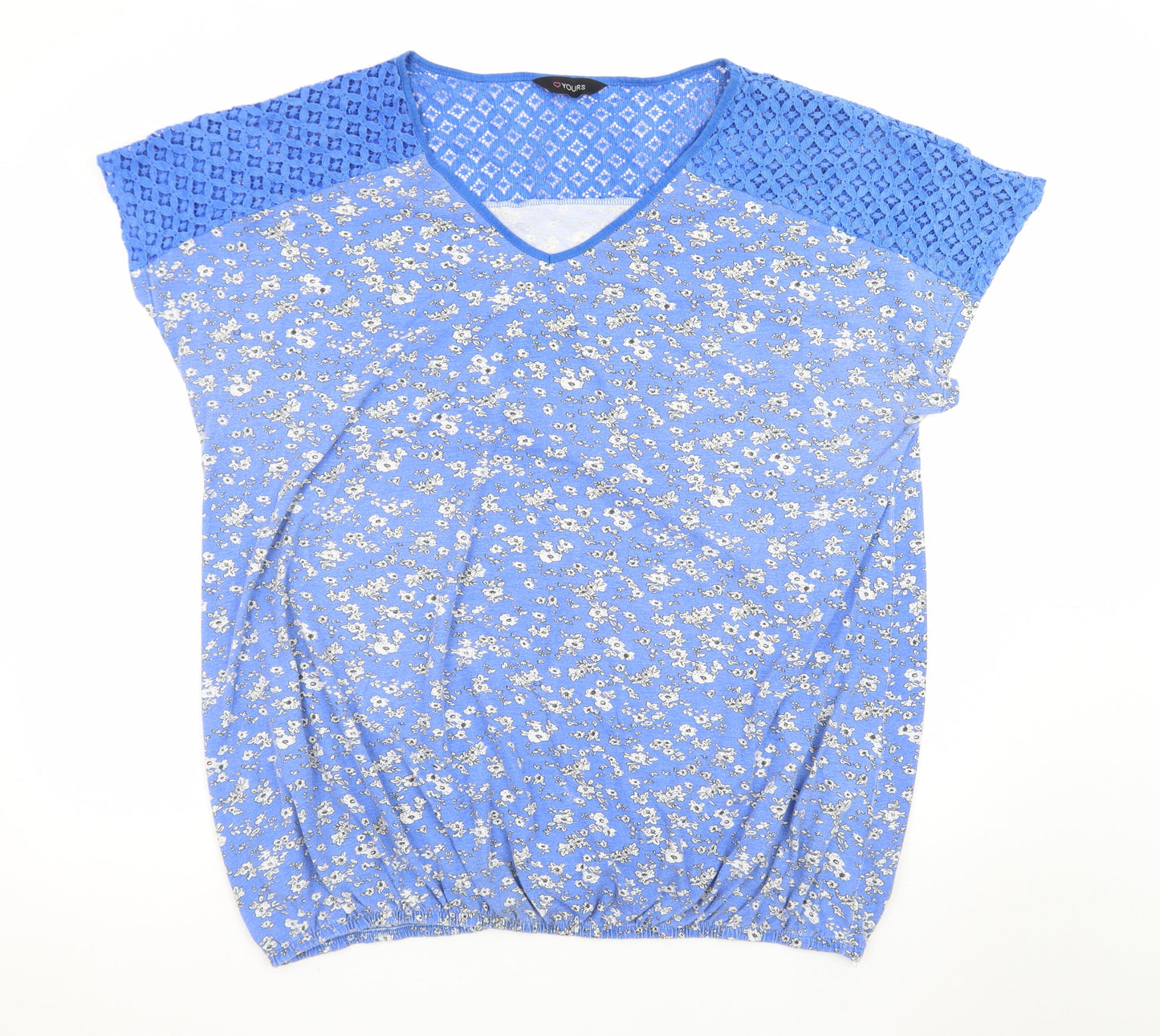 Yours Womens Blue Floral Lace Shoulder Tunic Top Size 22