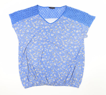Yours Womens Blue Floral Lace Shoulder Tunic Top Size 22