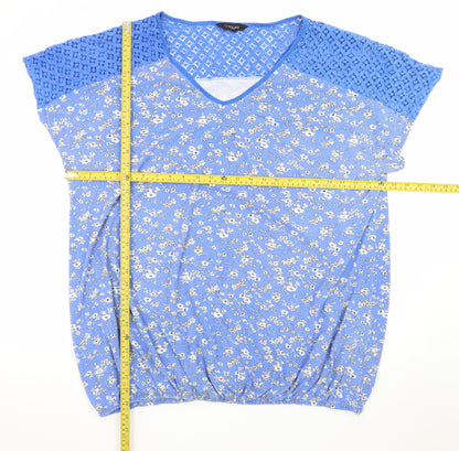 Yours Womens Blue Floral Lace Shoulder Tunic Top Size 22