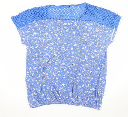 Yours Womens Blue Floral Lace Shoulder Tunic Top Size 22
