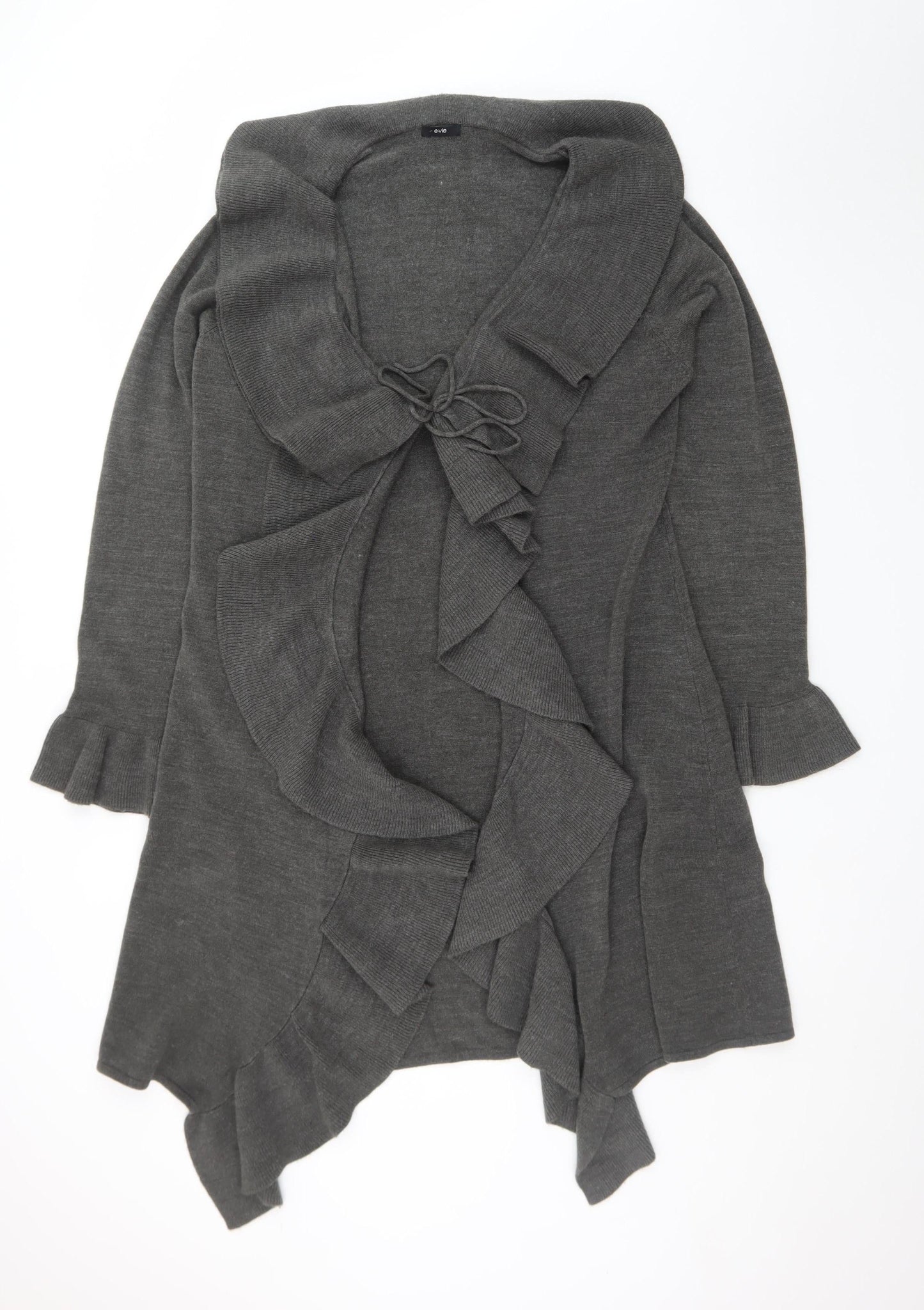 E-vie Women's Grey Ruffle Open Front Long Sleeve Cardigan Size 22-24