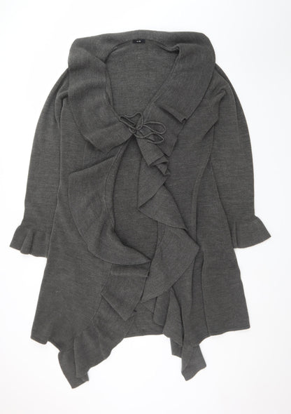 E-vie Women's Grey Ruffle Open Front Long Sleeve Cardigan Size 22-24