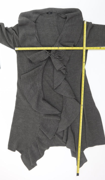 E-vie Women's Grey Ruffle Open Front Long Sleeve Cardigan Size 22-24