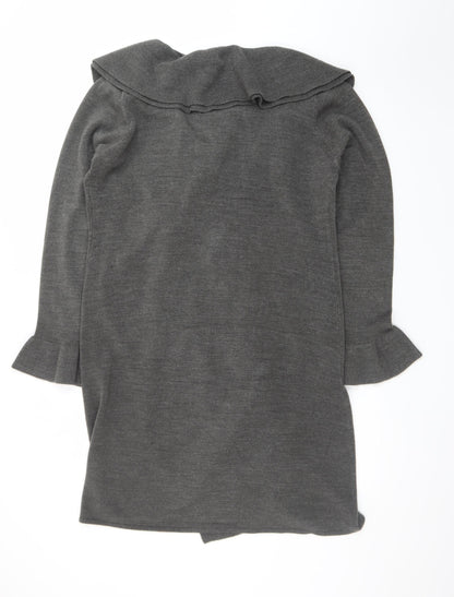 E-vie Women's Grey Ruffle Open Front Long Sleeve Cardigan Size 22-24