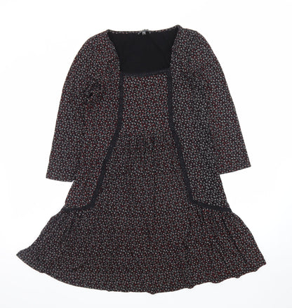 Warehouse Women’s Black Floral Fit & Flare Dress Size 12