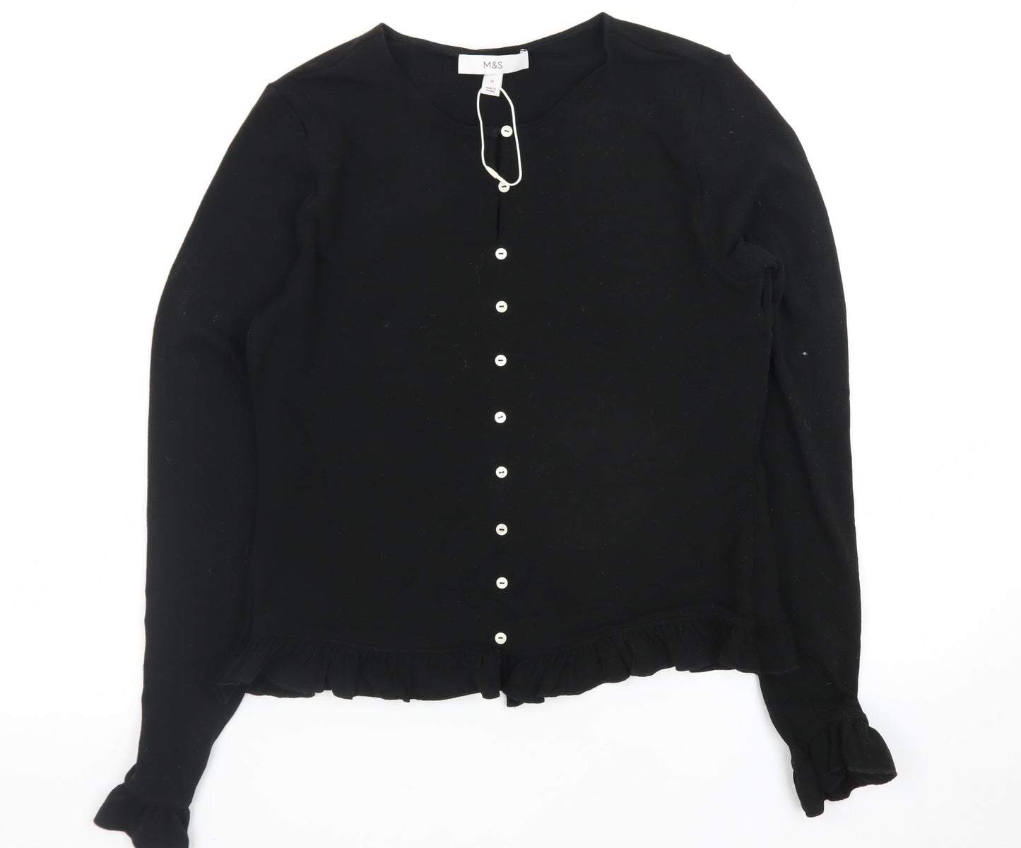 Marks and Spencer Women's Black Ruffle Button Cardigan Size 12
