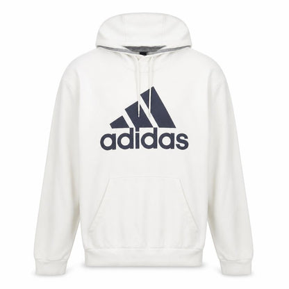 Front view of Adidas men’s white pullover hoodie l logo sports fleece sweatshirt