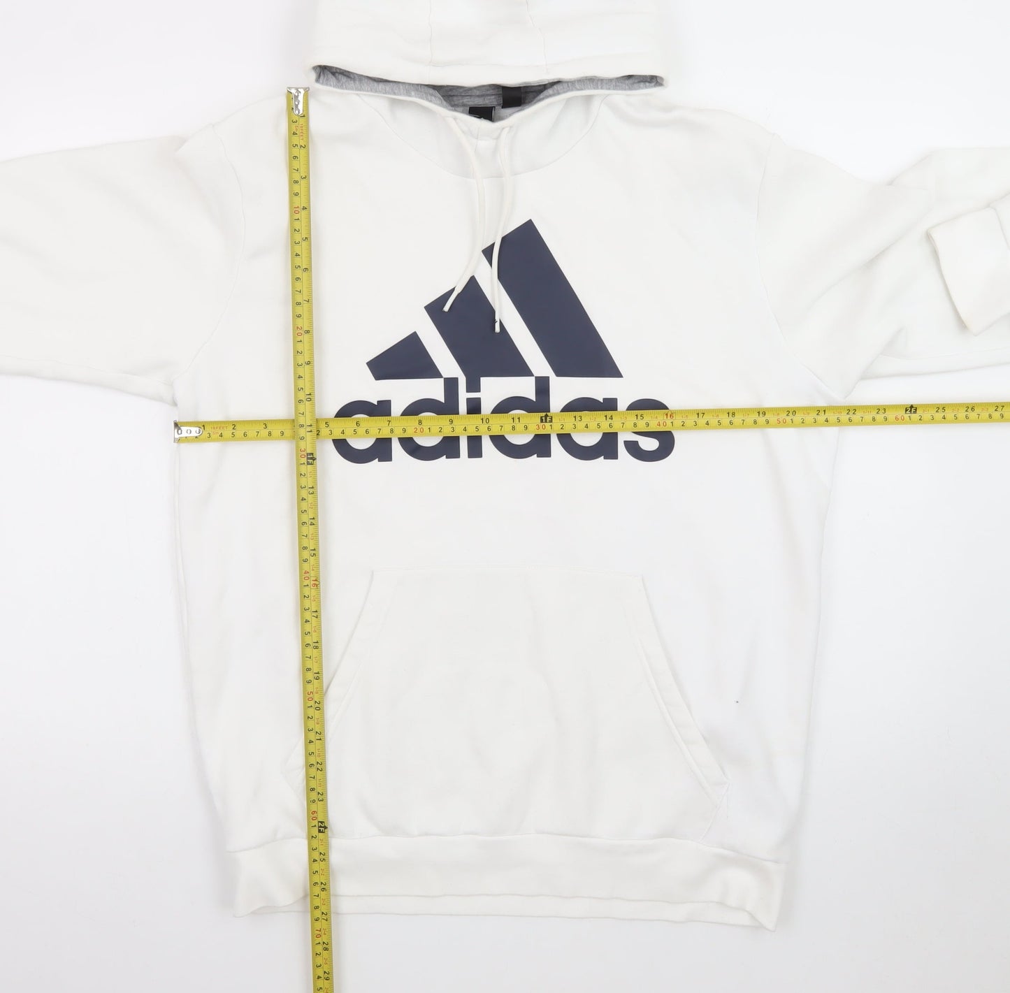 Adidas Mens White Pullover Hoodie L Logo Sports Fleece Sweatshirt