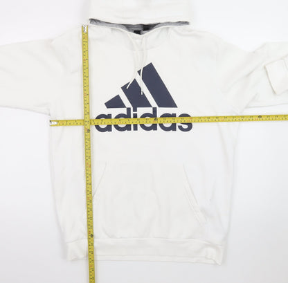 Adidas Mens White Pullover Hoodie L Logo Sports Fleece Sweatshirt
