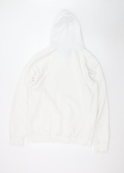 Adidas Mens White Pullover Hoodie L Logo Sports Fleece Sweatshirt