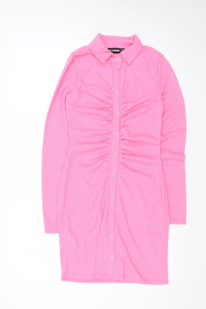 MissyEmpire Women’s Pink Bodycon Collared Stretch Dress Size 8