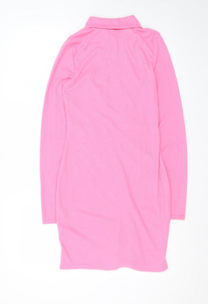 MissyEmpire Women’s Pink Bodycon Collared Stretch Dress Size 8