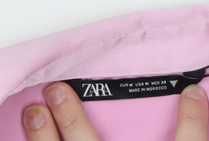 Zara Womens Pink Satin Wrap Mini Dress Size 12 Long Sleeve Party