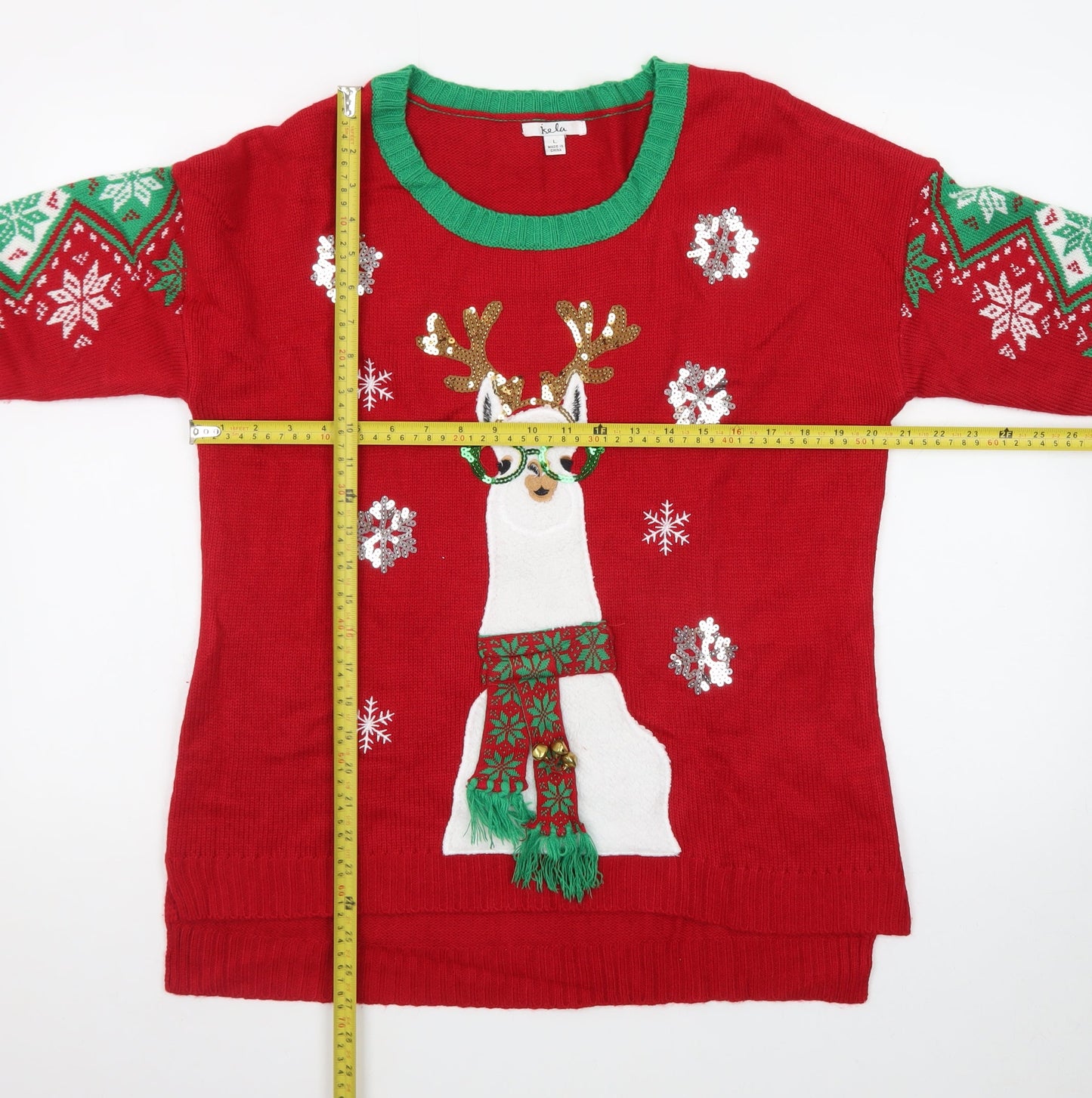 Isela Womens Red Christmas Llama Sequin Knit Pullover Jumper Size L