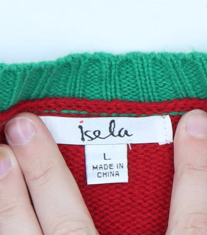 Isela Womens Red Christmas Llama Sequin Knit Pullover Jumper Size L