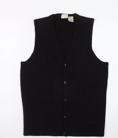 Vintage Sears Womens Black Acrylic Knit Vest Jumper Size S