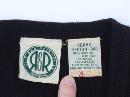 Vintage Sears Womens Black Acrylic Knit Vest Jumper Size S