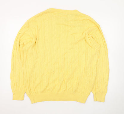 GioFerrari Women Yellow Cable-Knit Cotton Jumper Size 16