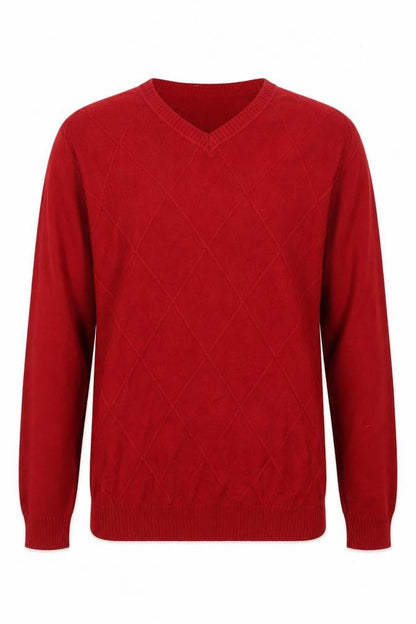 MTL Men's Red V-Neck Argyle Knit Pullover Jumper Size L