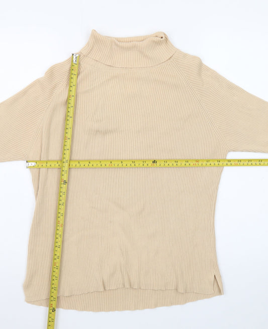 Pierre Cardin Womens Beige Roll Neck Ribbed Knit Cotton Jumper XL