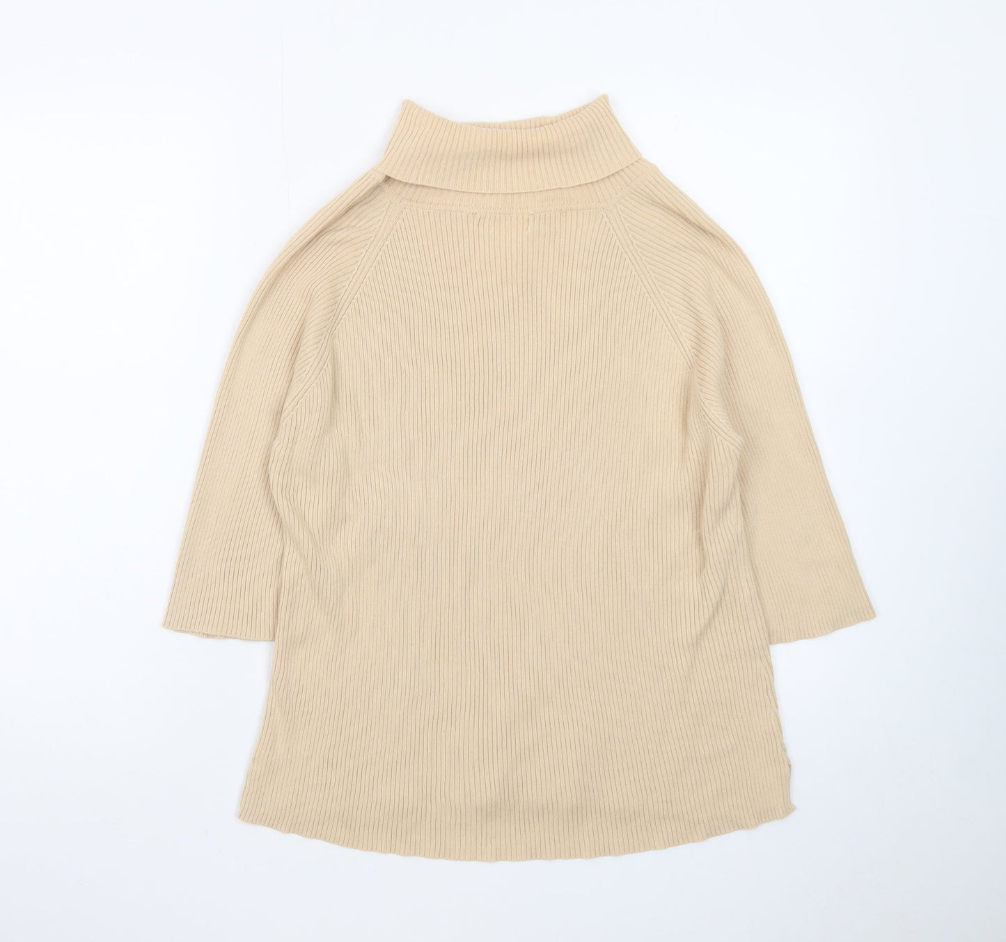 Pierre Cardin Womens Beige Roll Neck Ribbed Knit Cotton Jumper XL