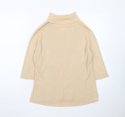 Pierre Cardin Womens Beige Roll Neck Ribbed Knit Cotton Jumper XL