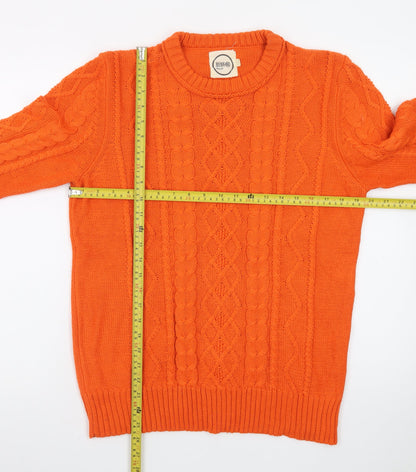Navel Mens Orange Cotton Cable-Knit Crew Neck Jumper M
