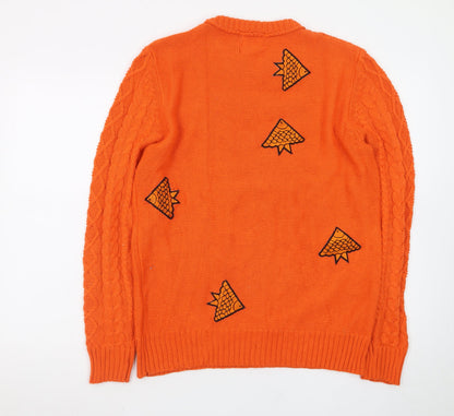 Navel Mens Orange Cotton Cable-Knit Crew Neck Jumper M