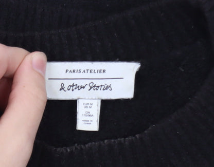 & Other Stories Women Black Wool Crew Neck Long Sleeve Jumper Size 12
