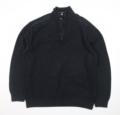 Next Men's Black XL 1/2 Zip High Neck Cotton Jumper