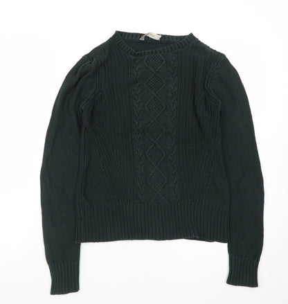 Oasis Women's Green Cable-Knit Cotton Pullover Jumper XS