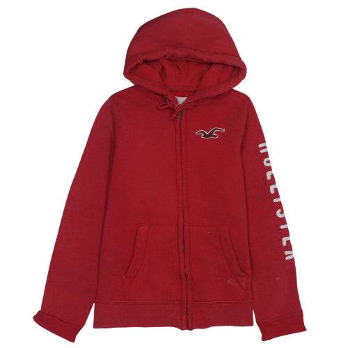 Hollister Men's Red Full Zip Hoodie Size M Logo Fleece Sweatshirt