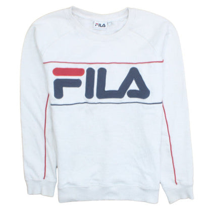 FILA Women White Crew Neck Pullover Sweatshirt Size 12 Logo Print