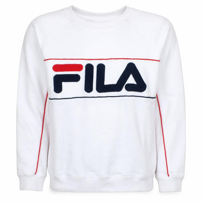 Fila Women White Crew Neck Pullover Sweatshirt Size 12 Logo Print