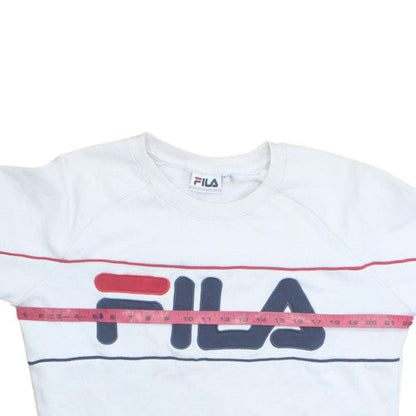 FILA Women White Crew Neck Pullover Sweatshirt Size 12 Logo Print