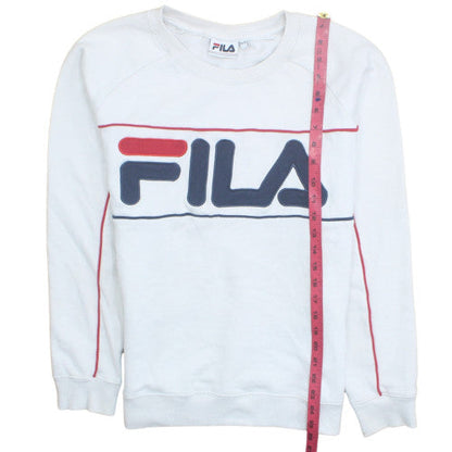 FILA Women White Crew Neck Pullover Sweatshirt Size 12 Logo Print