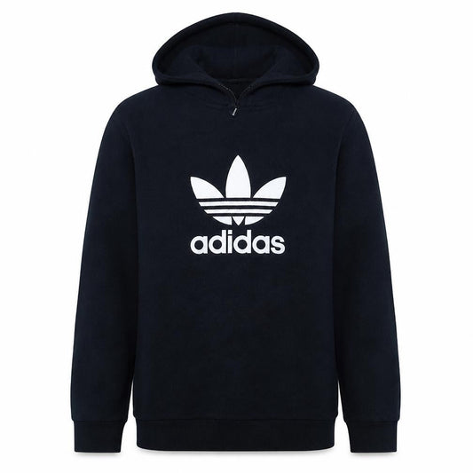 Front view of adidas Men's Black Pullover Hoodie M Logo Fleece Sweatshirt