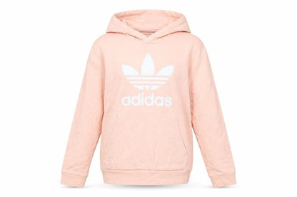 Front view of Adidas girls’ pink pullover hoodie 13-14 years logo lightweight sweatshirt