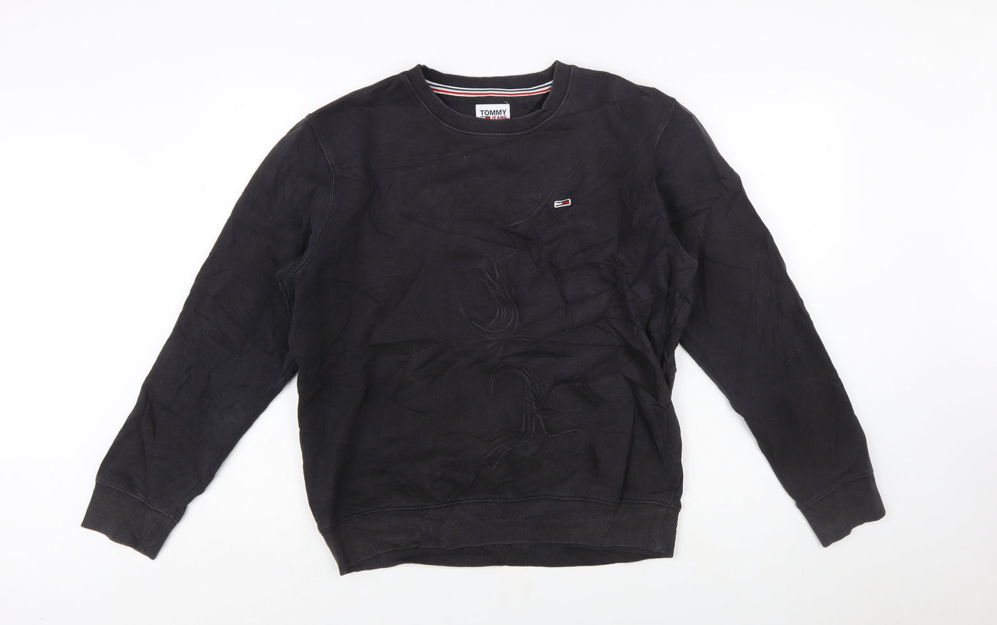 Tommy Jeans Men's Black Crew Neck Sweatshirt M Pullover Logo Cotton Blend