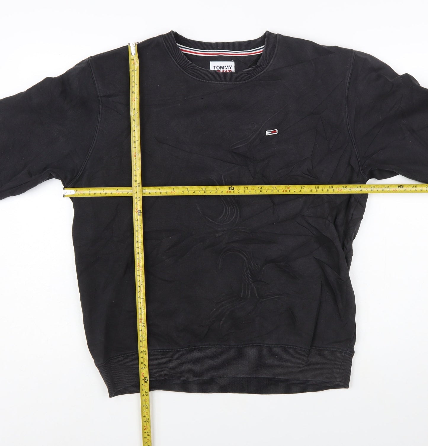 Tommy Jeans Men's Black Crew Neck Sweatshirt M Pullover Logo Cotton Blend